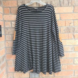 Goldspark Women's Long Sleeves Striped Top Elbow Suede Patches Size M